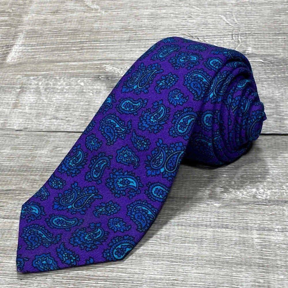 Gitman Bros Tie‎ Mens One Size Purple Blue Paisley Silk Woven Necktie Classic
